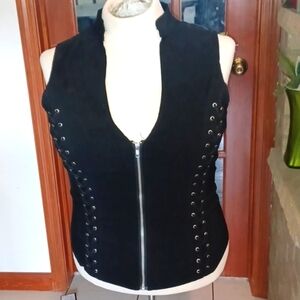 Oh Yes Y2K Vintage Open Back Zip Up Black Women's Halter Vest Sz XL, 21" PTP